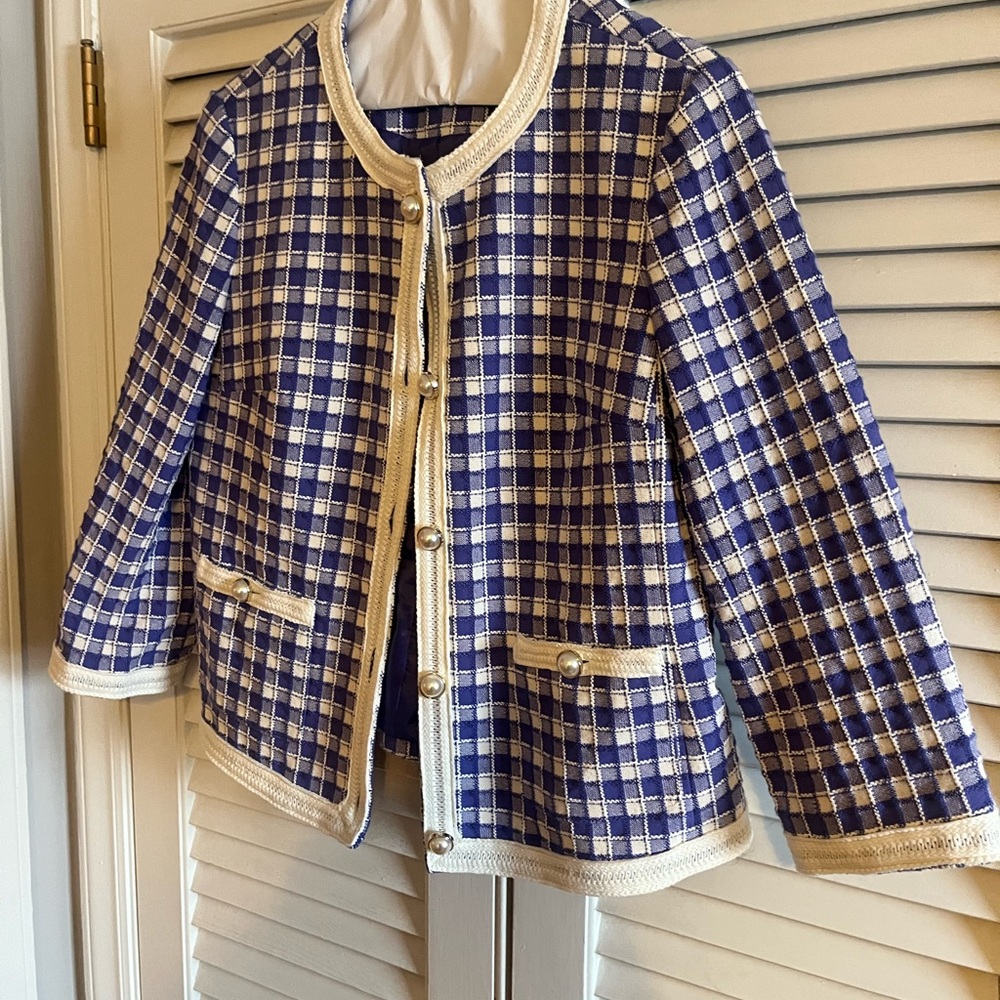 Worn Once Anne Klein Purple and Cream Plaid Blazer size 16